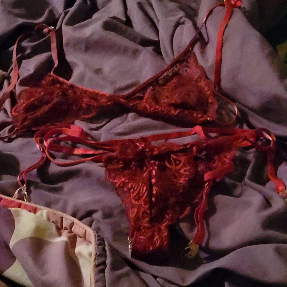 Sexy Red lacey bra and thong!